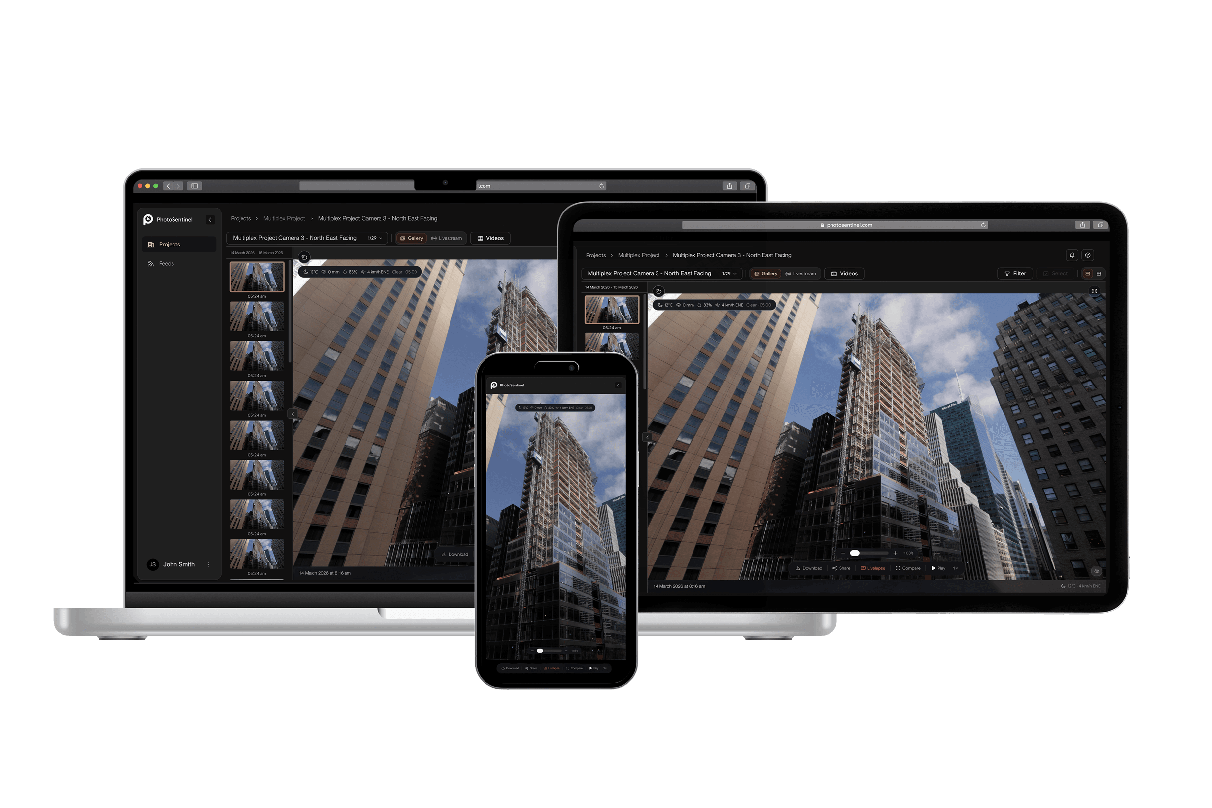 Sentinel OS shown on a laptop, tablet, and phone